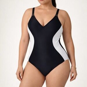 BMJL Sport - Slimming Color Block Swimsuit - L - One- Piece - Black And White